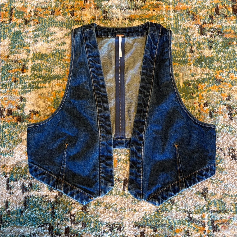 NWOT Free People “Ecru” Open Front Denim Vest, Size Medium